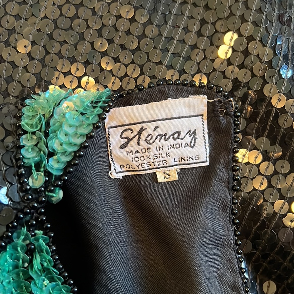 Vintage Stenay 100% Silk Floral Beaded Sequin Floral Blouse Shirt - Picture 7 of 7